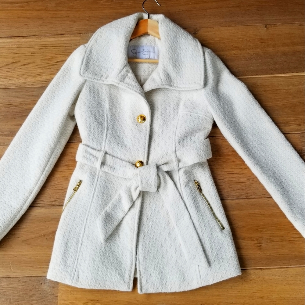 Cream XS Jessica Simpson textured wool coat